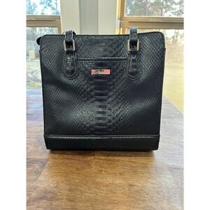Y2K 90s Vintage Liz Claiborne Black Textured Crocodile Purse Shoulder Bag‎ 10"